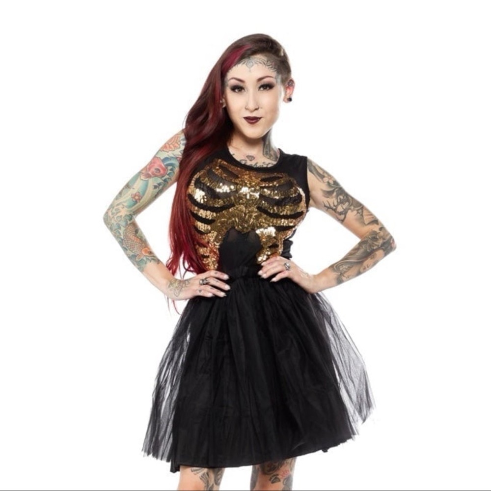 Iron Fist Black Dress with Gold Skeleton Design